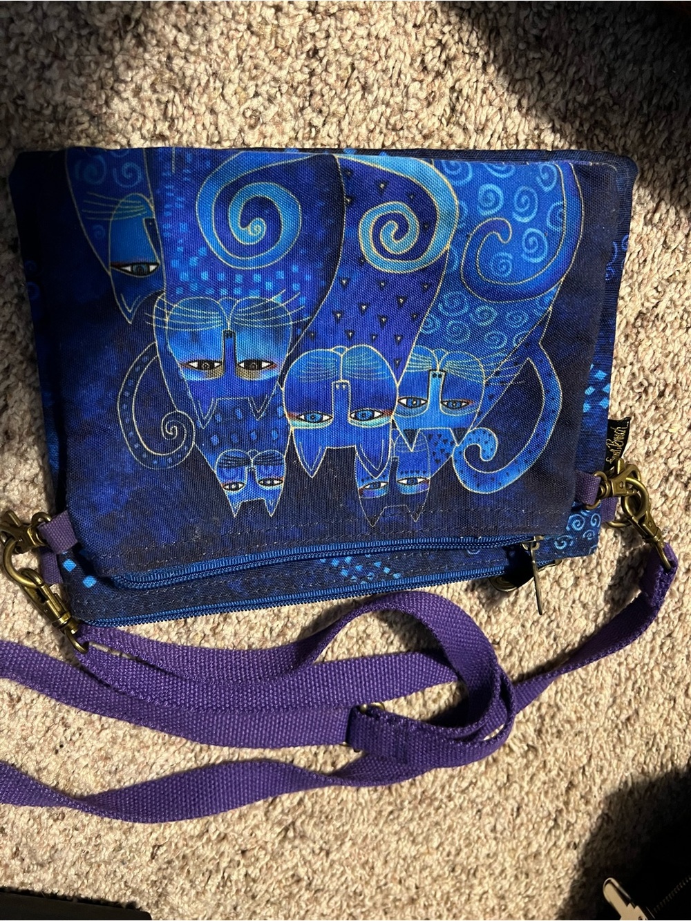 Blue & Purple Cat-Print Crossbody Shoulder Bag